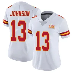 Women's Nazeeh Johnson Kansas City Chiefs No.13 Limited Vapor Untouchable Super Bowl LIX Jersey - White