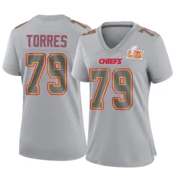 Women's Nick Torres Kansas City Chiefs No.79 Game Atmosphere Fashion Super Bowl LIX Jersey - Gray