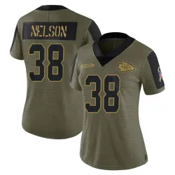 Women's Steven Nelson Kansas City Chiefs No.38 Limited 2021 Salute To Service Jersey - Olive