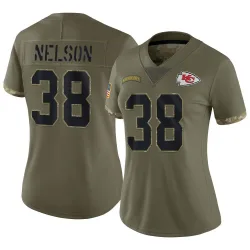 Women's Steven Nelson Kansas City Chiefs No.38 Limited 2022 Salute To Service Jersey - Olive