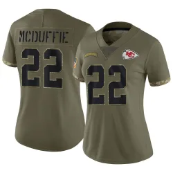 Women's Trent McDuffie Kansas City Chiefs No.22 Limited 2022 Salute To Service Jersey - Olive