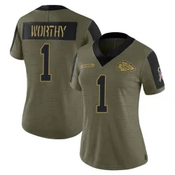 Women's Xavier Worthy Kansas City Chiefs No.1 Limited 2021 Salute To Service Jersey - Olive