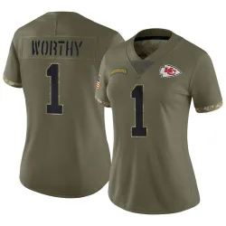 Women's Xavier Worthy Kansas City Chiefs No.1 Limited 2022 Salute To Service Jersey - Olive