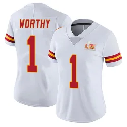 Women's Xavier Worthy Kansas City Chiefs No.1 Limited Vapor Untouchable Super Bowl LIX Jersey - White