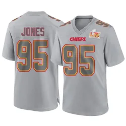 Youth Chris Jones Kansas City Chiefs No.95 Game Atmosphere Fashion Super Bowl LIX Jersey - Gray