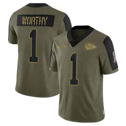 Youth Xavier Worthy Kansas City Chiefs No.1 Limited 2021 Salute To Service Jersey - Olive